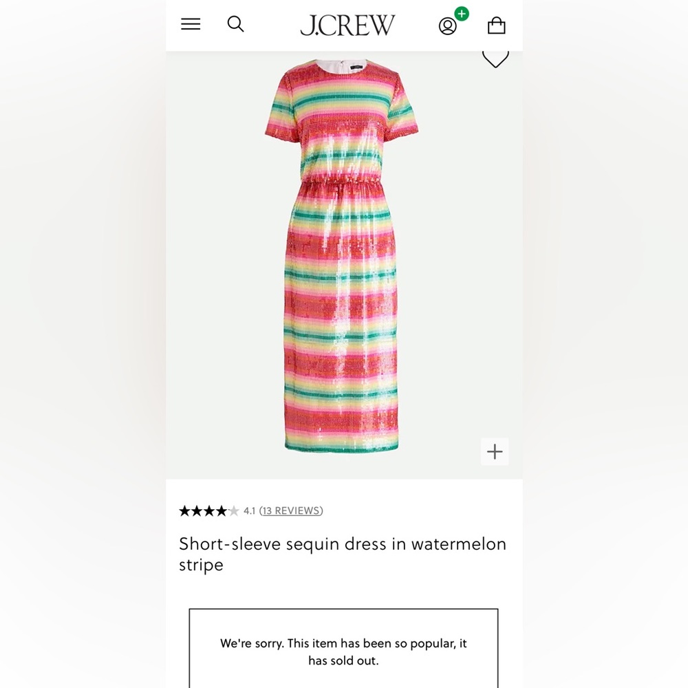 NWT J.Crew short sleeve sequin dress in watermelon stripe. Size 0.